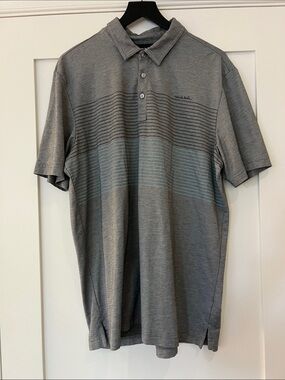 Travis Mathew Men's Grey Polo with Subtle Stripe Accent